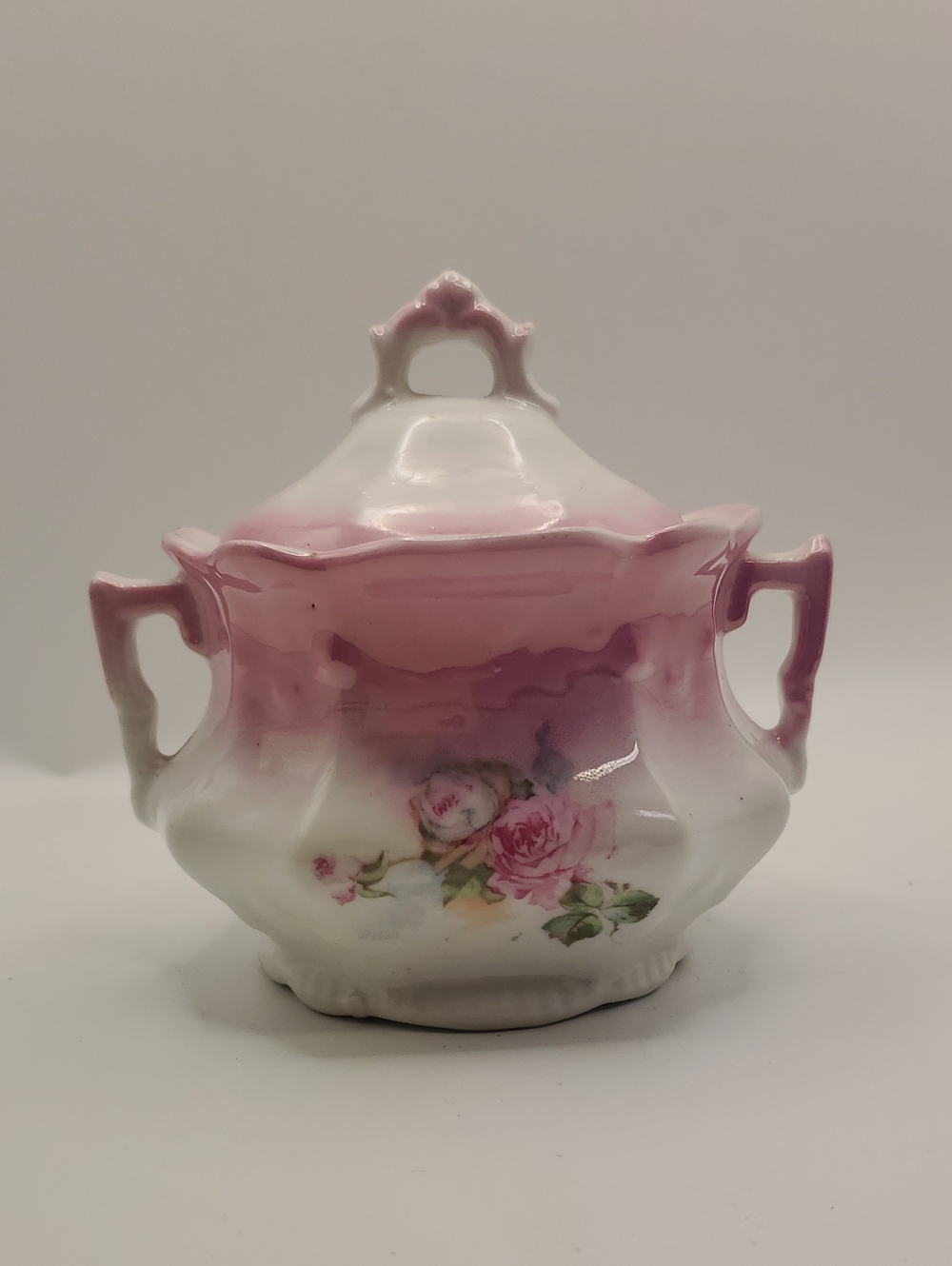 Pink Floral Porcelain Sugar Bowl with Lid